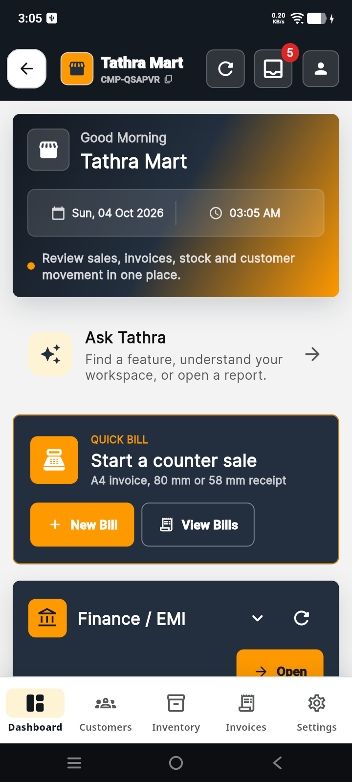 Tathra Business application preview
